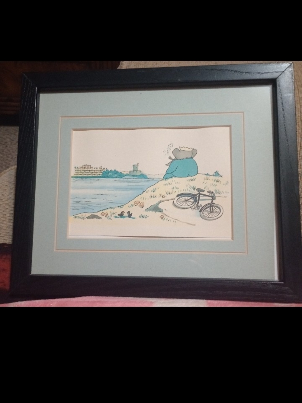 Framed Coastal Illustration Art Print in Light Blue and Black